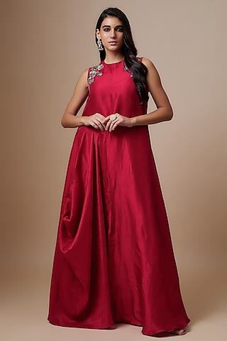 red-silk-zari-embroidered-flowy-maxi-dress