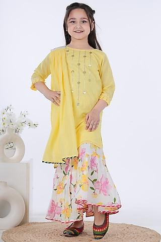 pastel-yellow-cotton-kurta-set-for-girls