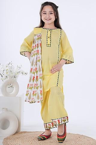 pastel-yellow-cotton-lurex-kurta-set-for-girls