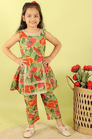 green-cotton-hand-block-printed-kurta-set-for-girls