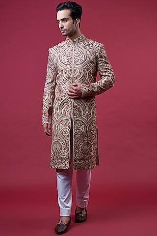 beige-georgette-embroidered-sherwani