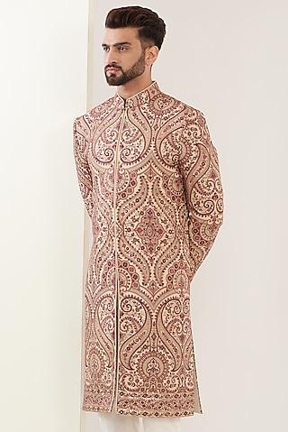 beige-georgette-embroidered-jamwar-sherwani