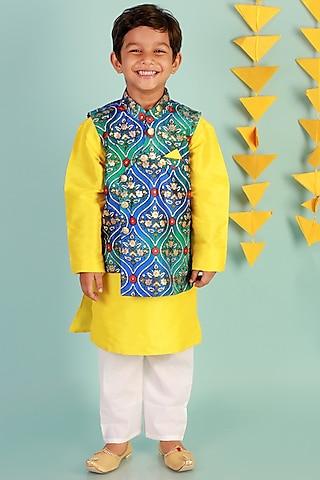 blue-printed-bundi-jacket-with-kurta-set-for-boys