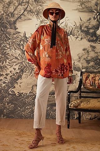 orange-viscose-satin-botanical-motif-printed-tunic