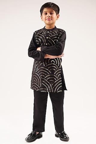 black-cotton-gota-lace-embroidered-kurta-set-for-boys