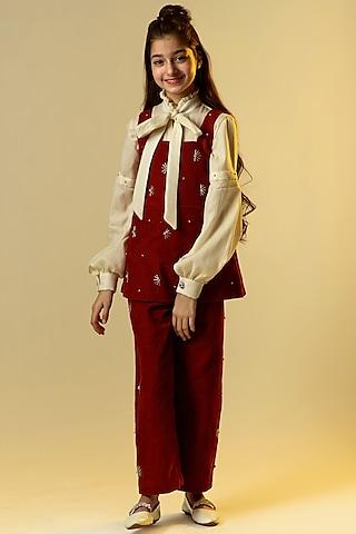 maroon-embroidered-pant-set-for-girls