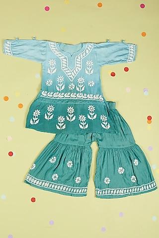 teal-&-blue-ombre-embroidered-sharara-set-for-girls
