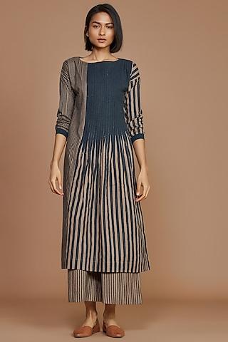 brown-&-black-striped-pleated-tunic