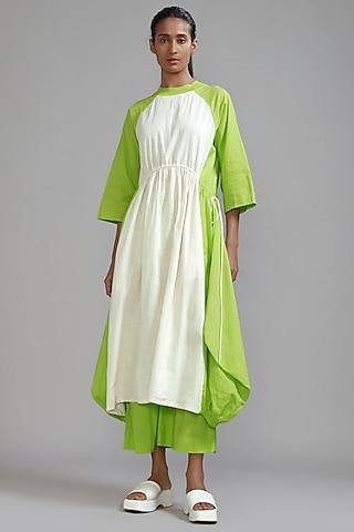 off-white-&-neon-green-cotton-cowl-tunic