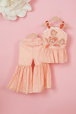 peach-organic-cotton-bandhej-printed-sharara-set-for-girls