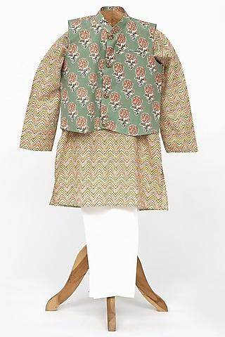 green-cotton-block-print-nehru-jacket-set-for-boys