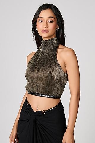 black-gold-faux-leather-embellished-cropped-top