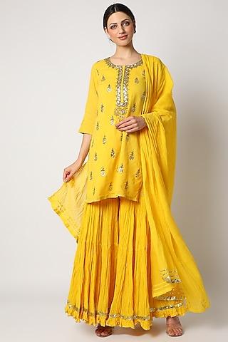 yellow-gharara-set-with-mirror-work-for-girls