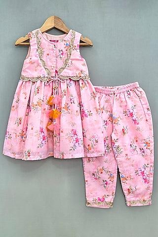 pink-cotton-floral-printed-kurta-set-for-girls
