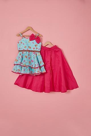 rani-pink-satin-&-cotton-satin-palazzo-pant-set-for-girls