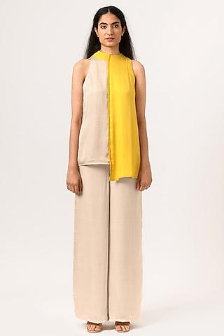 ecru-&-yellow-halter-neck-blouse