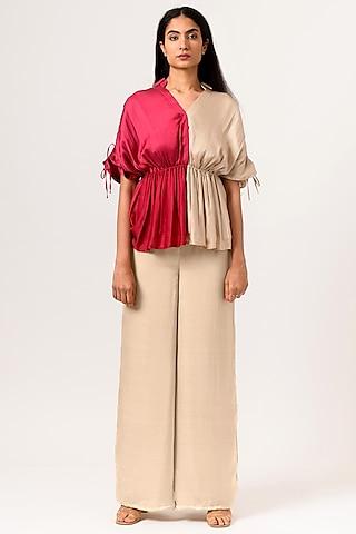ecru-&-wine-sustainable-silk-blouse