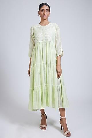 lime-green-pure-chanderi-thread-hand-embroidered-tiered-dress