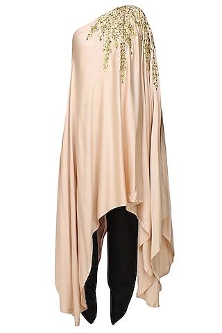 pale-pink-and-gold-leaves-gota-patti-work-one-shoulder-dress-and-black-dhoti-pants-set