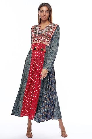 blue-&-red-bandhani-silk-ajrakh-printed-tunic