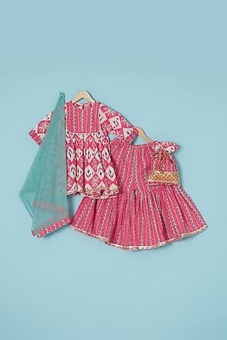 red-cambric-cotton-printed-gharara-set-for-girls