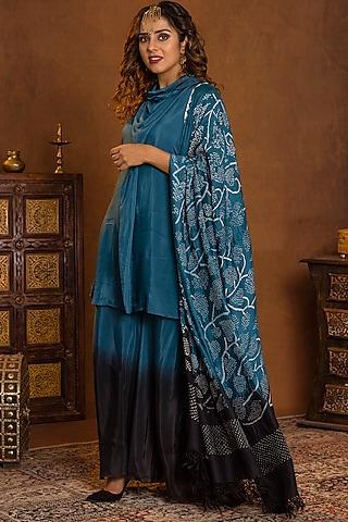 cobalt-blue-draped-tunic-set-with-bandhani-dupatta