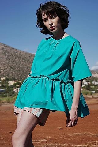 teal-blue-top-with-shorts-for-girls