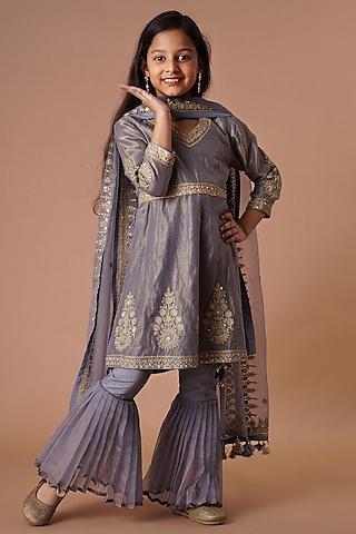 grey-chanderi-&-dhari-tissue-embroidered-sharara-set-for-girls