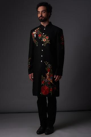 black-matka-silk-floral-embroidered-sherwani