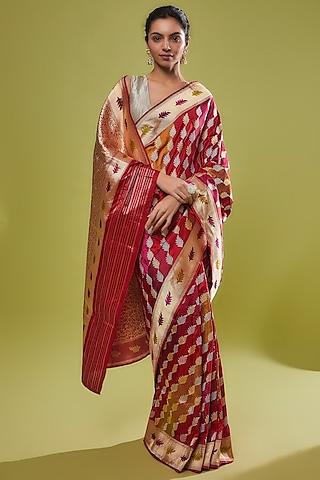 multi-colored-pure-handwoven-katan-silk-banarasi-saree-set