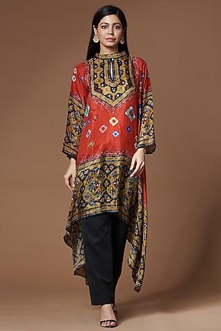 red-silk-abstract-printed-tunic
