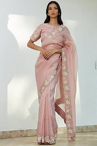 pink-thread-hand-embroidered-saree-set