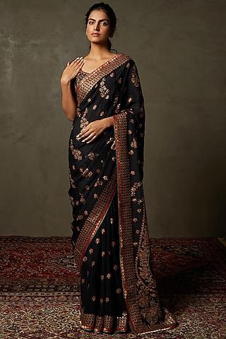 black-&-multi-colored-silk-chinon-embroidered-saree-set