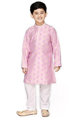 mauve-art-silk-embroidered-kurta-set-for-boys