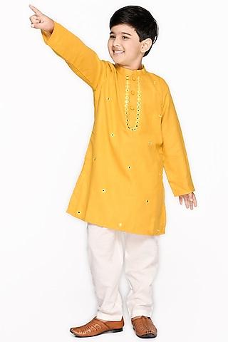 mustard-cotton-embroidered-kurta-set-for-boys