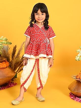 white-pure-cotton-bandhani-printed-dhoti-set-for-girls