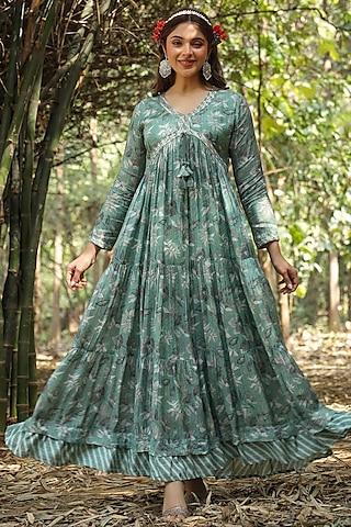 green-muslin-silk-floral-printed-dress