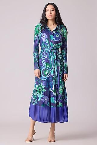 purple-&-green-polyester-floral-printed-shirt-dress
