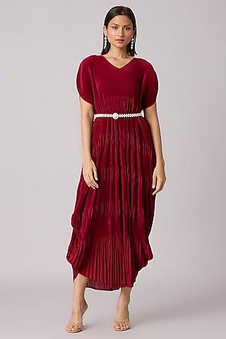 maroon-polyester-maxi-dress-with-belt