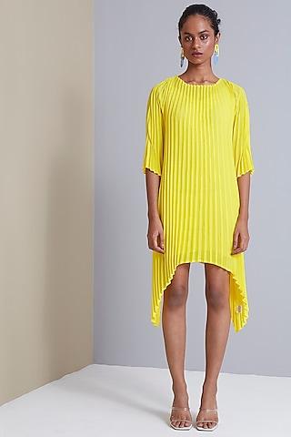 canary-yellow-polyester-pleated-tunic