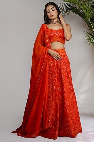 rust-orange-chikankari-sequins-embroidered-lehenga-set