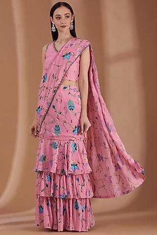 rose-pink-embroidered-pre-draped-saree-set