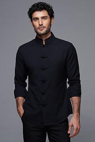black-poly-blend-&-viscose-shirt