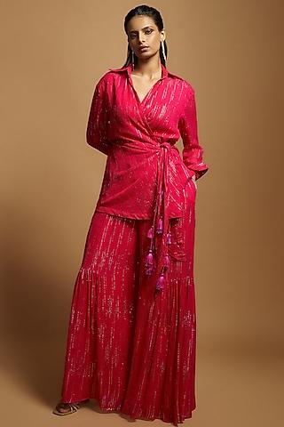 hot-pink-georgette-tassel-embellished-wrap-tunic