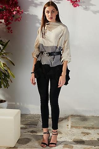 black-&-grey-pleated-polyester-top