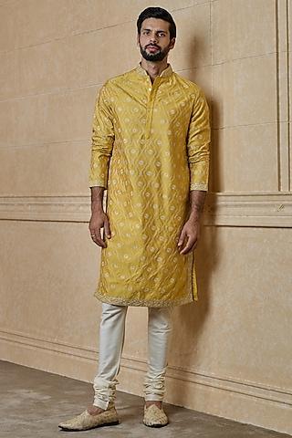 mustard-polyester-blend-embroidered-kurta-set