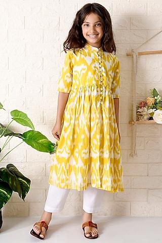 yellow-cotton-printed-kurta-set-for-girls