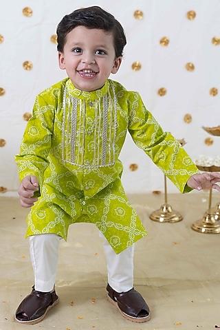 green-cotton-bandhani-printed-kurta-set-for-boys