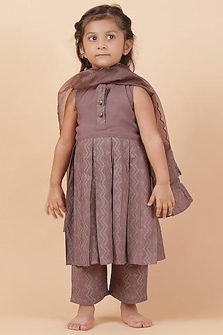 brownish-grey-cotton-bandhani-printed-kurta-set-for-girls