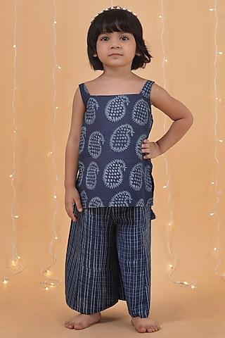 indigo-blue-premium-cotton-printed-straight-kurta-set-for-girls